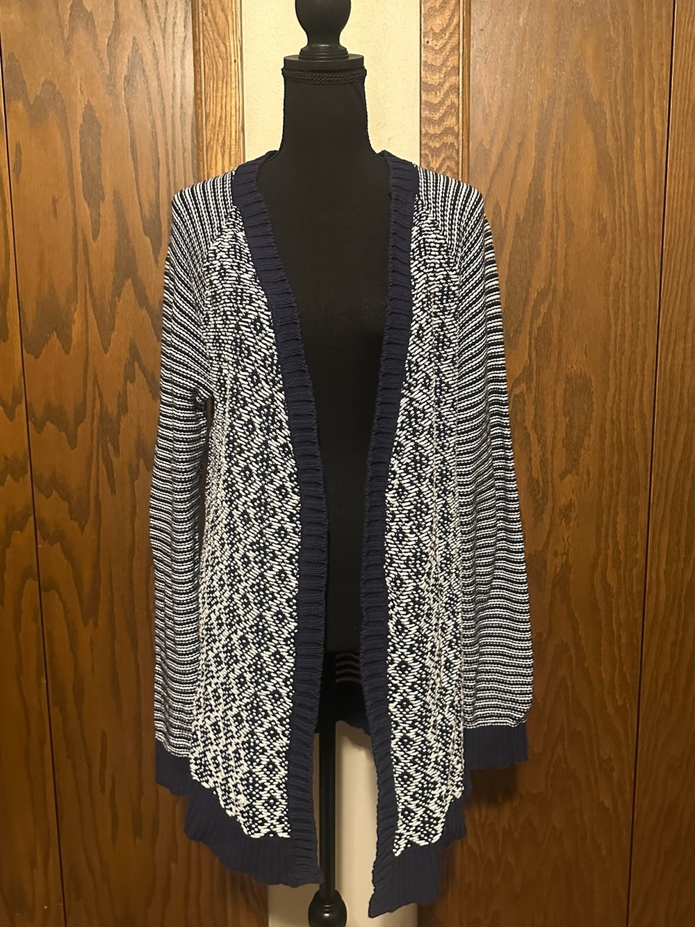 GAP Women’s Navy and White Open-Front Knit Cardigan- Tall Sizing
